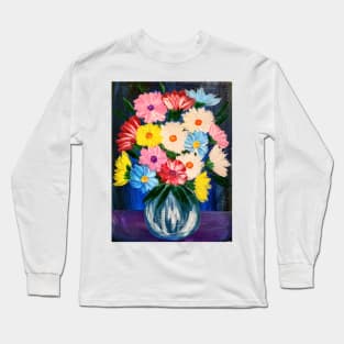 An elegant painting of an exquisite bouquet arranged in a crystal clear glass vase Long Sleeve T-Shirt